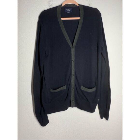 AMERICAN EAGLE Cardigan Sweater Jacket Navy Blue Cotton Button Mens Size S - Picture 1 of 8
